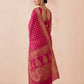 Hand Block Print Chanderi Cotton Silk Saree in Rani Pink