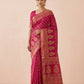Hand Block Print Chanderi Cotton Silk Saree in Rani Pink