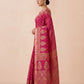 Hand Block Print Chanderi Cotton Silk Saree in Rani Pink