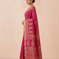 Hand Block Print Chanderi Cotton Silk Saree in Rani Pink