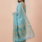 Hand Block Print Chanderi Cotton Silk Saree in Sky Blue