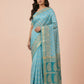 Hand Block Print Chanderi Cotton Silk Saree in Sky Blue