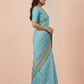 Hand Block Print Chanderi Cotton Silk Saree in Sky Blue