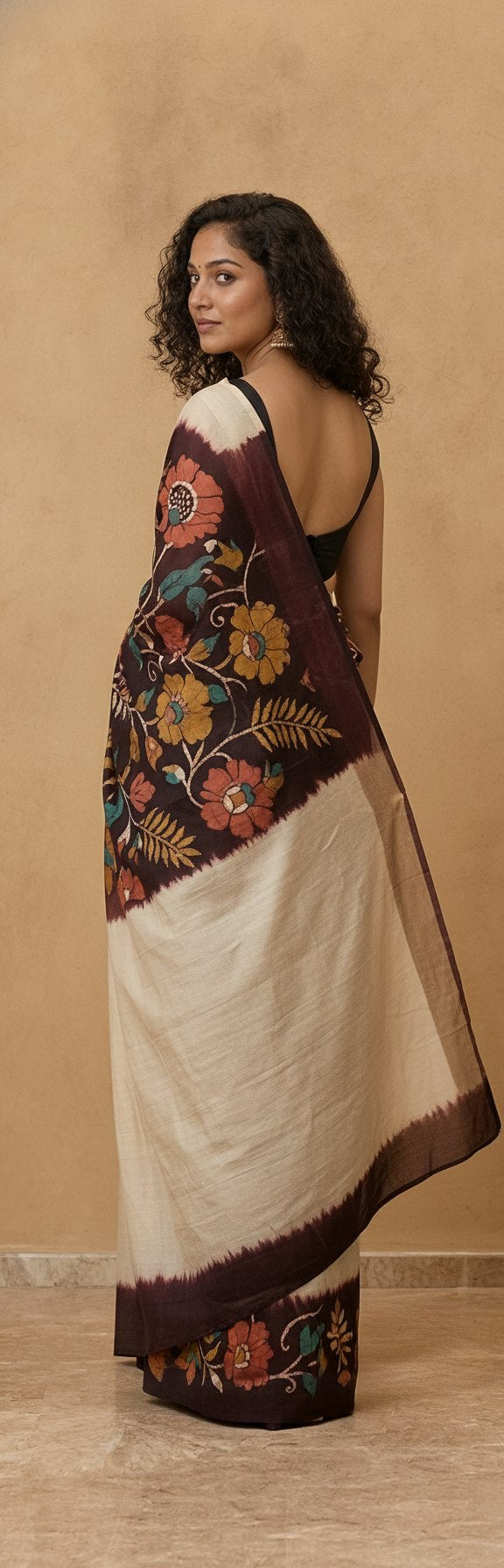 Hand Batik Chanderi Cotton Silk Saree in Dark