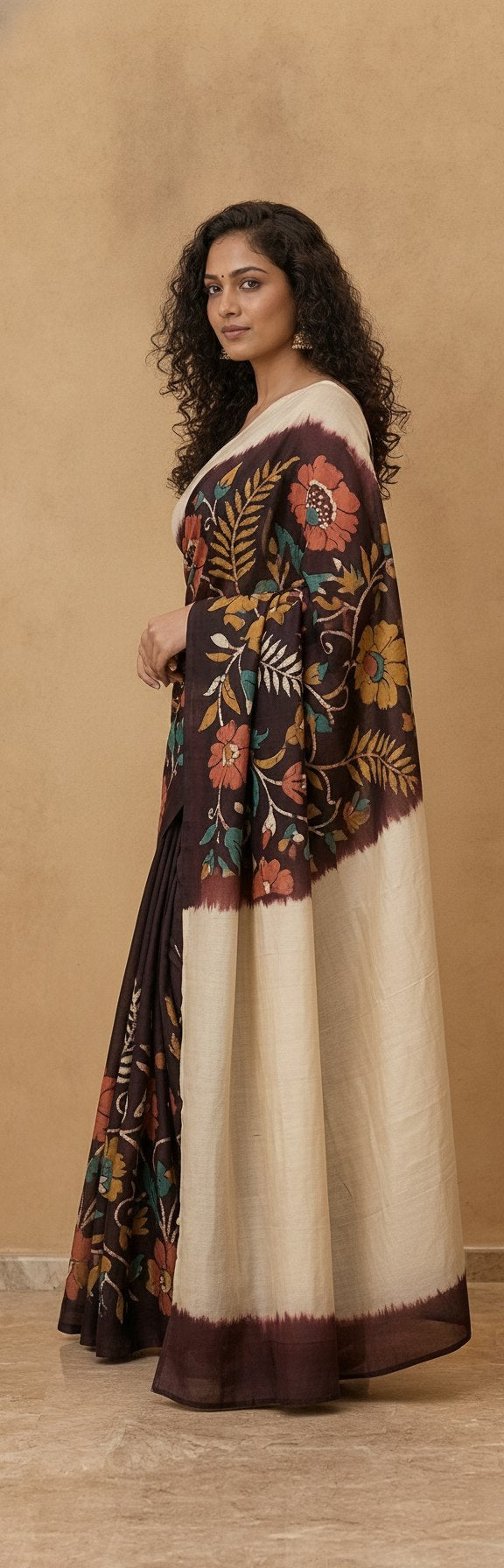 Hand Batik Chanderi Cotton Silk Saree in Dark