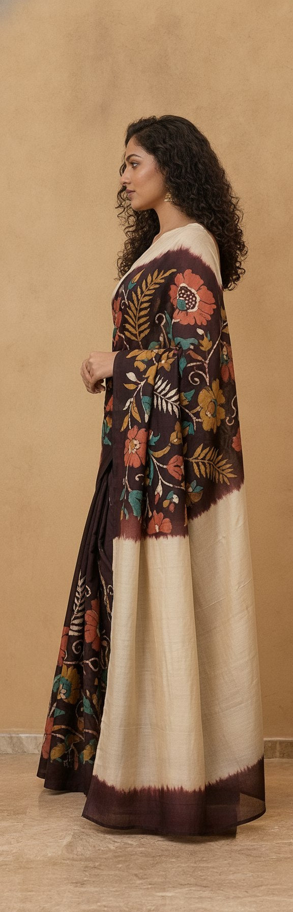 Hand Batik Chanderi Cotton Silk Saree in Dark
