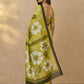 Hand Batik Chanderi Cotton Silk Saree in Lime