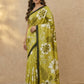Hand Batik Chanderi Cotton Silk Saree in Lime
