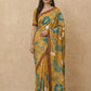 Hand Batik Chanderi Cotton Silk Saree in Mustard Teal