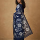 Hand Batik Chanderi Cotton Silk Saree in Navy White