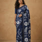 Hand Batik Chanderi Cotton Silk Saree in Navy White