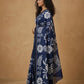 Hand Batik Chanderi Cotton Silk Saree in Navy White