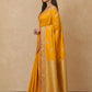 Peacock Paithani Butta Khaddi Crepe Silk Saree with Contrast Zari Border in Marigold