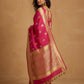 Peacock Paithani Butta Khaddi Crepe Silk Saree with Contrast Zari Border in Rani Pink