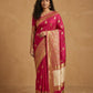 Peacock Paithani Butta Khaddi Crepe Silk Saree with Contrast Zari Border in Rani Pink