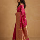 Peacock Paithani Butta Khaddi Crepe Silk Saree with Contrast Zari Border in Rani Pink