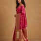 Peacock Paithani Butta Khaddi Crepe Silk Saree with Contrast Zari Border in Rani Pink