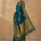 Peacock Paithani Butta Khaddi Crepe Silk Saree with Contrast Zari Border in Teal