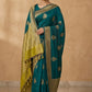 Peacock Paithani Butta Khaddi Crepe Silk Saree with Contrast Zari Border in Teal