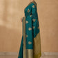 Peacock Paithani Butta Khaddi Crepe Silk Saree with Contrast Zari Border in Teal