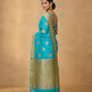 Peacock Paithani Butta Khaddi Crepe Silk Saree with Contrast Zari Border in Turquoise