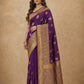 Peacock Paithani Butta Khaddi Crepe Silk Saree with Contrast Zari Border in Violet