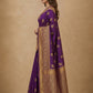 Peacock Paithani Butta Khaddi Crepe Silk Saree with Contrast Zari Border in Violet