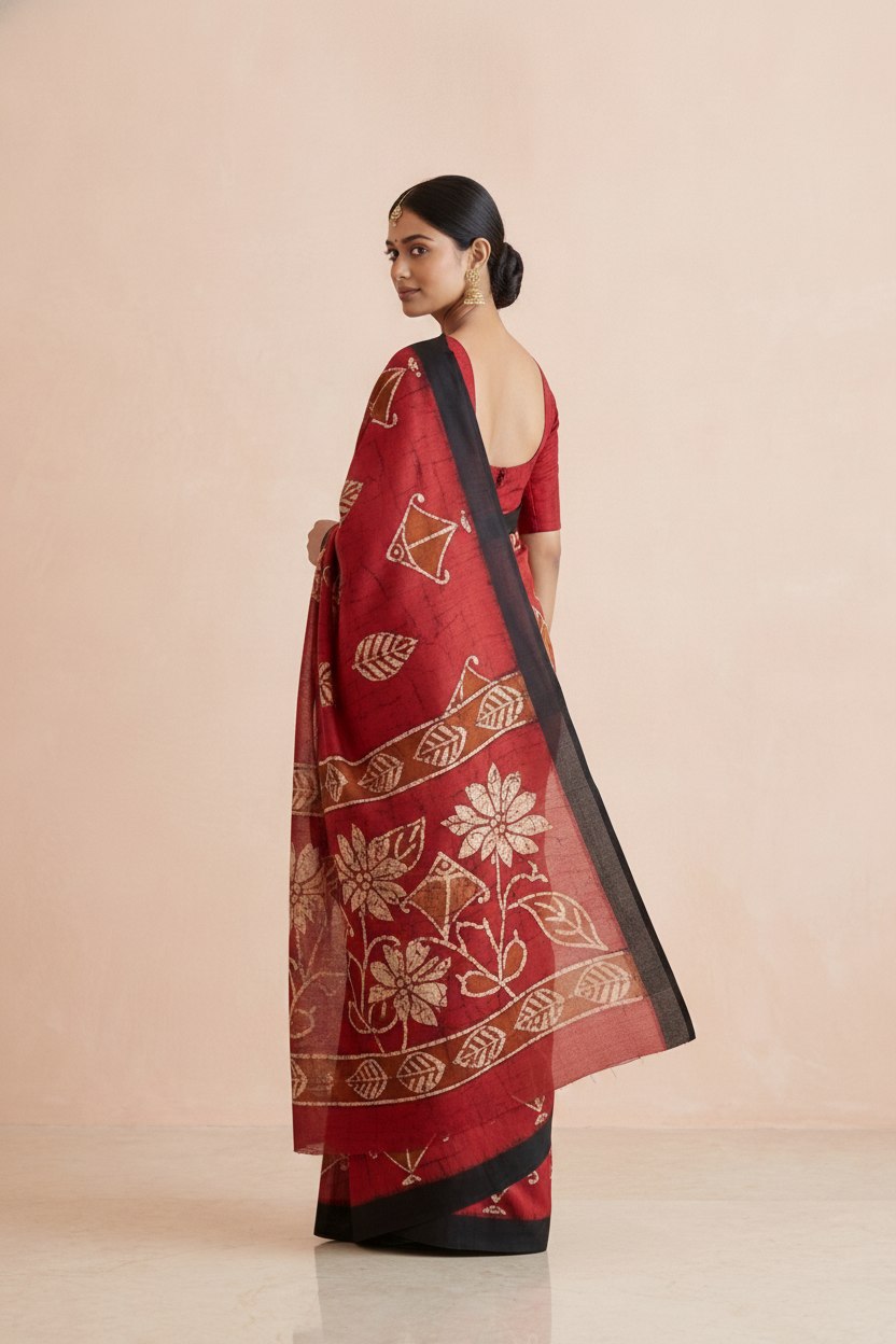 Printed Murshidabad Pure Silk Saree in Crimson
