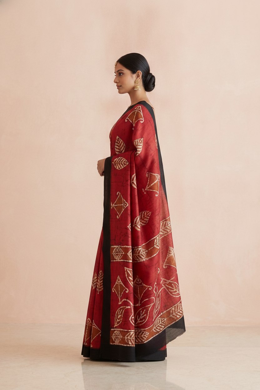 Printed Murshidabad Pure Silk Saree in Crimson