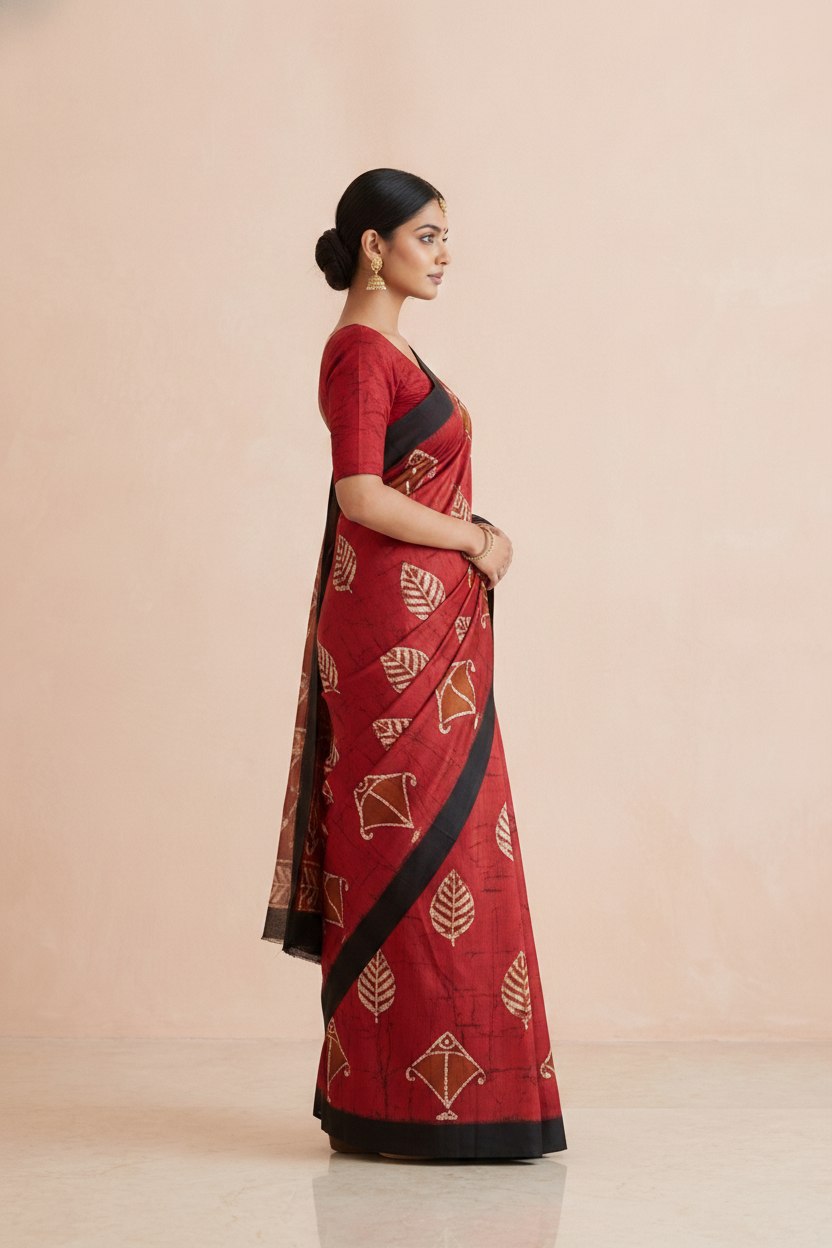 Printed Murshidabad Pure Silk Saree in Crimson