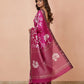 Printed Murshidabad Pure Silk Saree in Magenta
