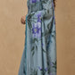 Hand-Painted Murshidabad Pure Silk Saree with Acid Discharge Art in Blue Orchid