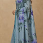 Hand-Painted Murshidabad Pure Silk Saree with Acid Discharge Art in Blue Orchid