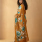 Hand-Painted Murshidabad Pure Silk Saree with Acid Discharge Art in Mustard Daisy
