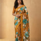 Hand-Painted Murshidabad Pure Silk Saree with Acid Discharge Art in Mustard Daisy