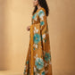 Hand-Painted Murshidabad Pure Silk Saree with Acid Discharge Art in Mustard Daisy