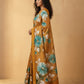 Hand-Painted Murshidabad Pure Silk Saree with Acid Discharge Art in Mustard Daisy