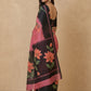 Hand-Painted Murshidabad Pure Silk Saree with Acid Discharge Art in Pink Black