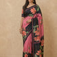 Hand-Painted Murshidabad Pure Silk Saree with Acid Discharge Art in Pink Black