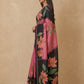Hand-Painted Murshidabad Pure Silk Saree with Acid Discharge Art in Pink Black