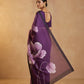 Hand-Painted Murshidabad Pure Silk Saree with Acid Discharge Art in Purple Poppy
