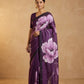 Hand-Painted Murshidabad Pure Silk Saree with Acid Discharge Art in Purple Poppy