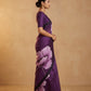 Hand-Painted Murshidabad Pure Silk Saree with Acid Discharge Art in Purple Poppy