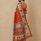 Swarnachuri Print Murshidabad Pure Silk Saree in Brick Red