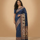 Swarnachuri Print Murshidabad Pure Silk Saree in Navy