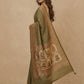 Swarnachuri Print Murshidabad Pure Silk Saree in Olive