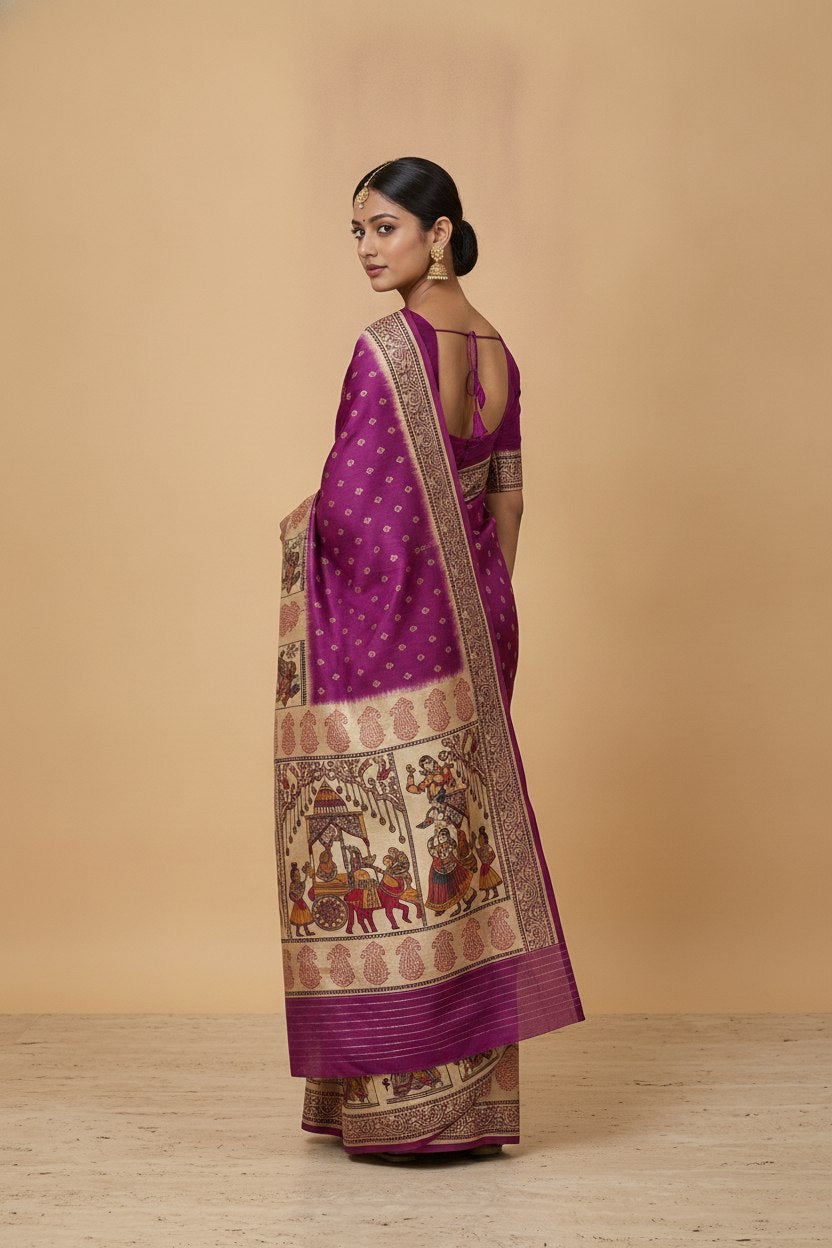 Swarnachuri Print Murshidabad Pure Silk Saree in Purple Magenta
