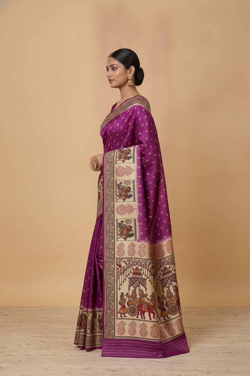 Swarnachuri Print Murshidabad Pure Silk Saree in Purple Magenta