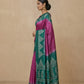 Printed Pure Matka Silk Saree with Contrast Border in Magenta