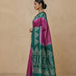 Printed Pure Matka Silk Saree with Contrast Border in Magenta